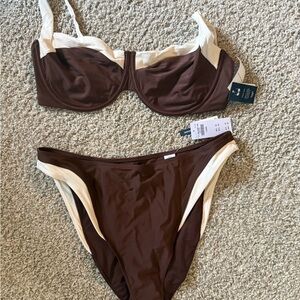 A&F Curve Love Brown & Cream Two-Tone Underwire Bikini Set